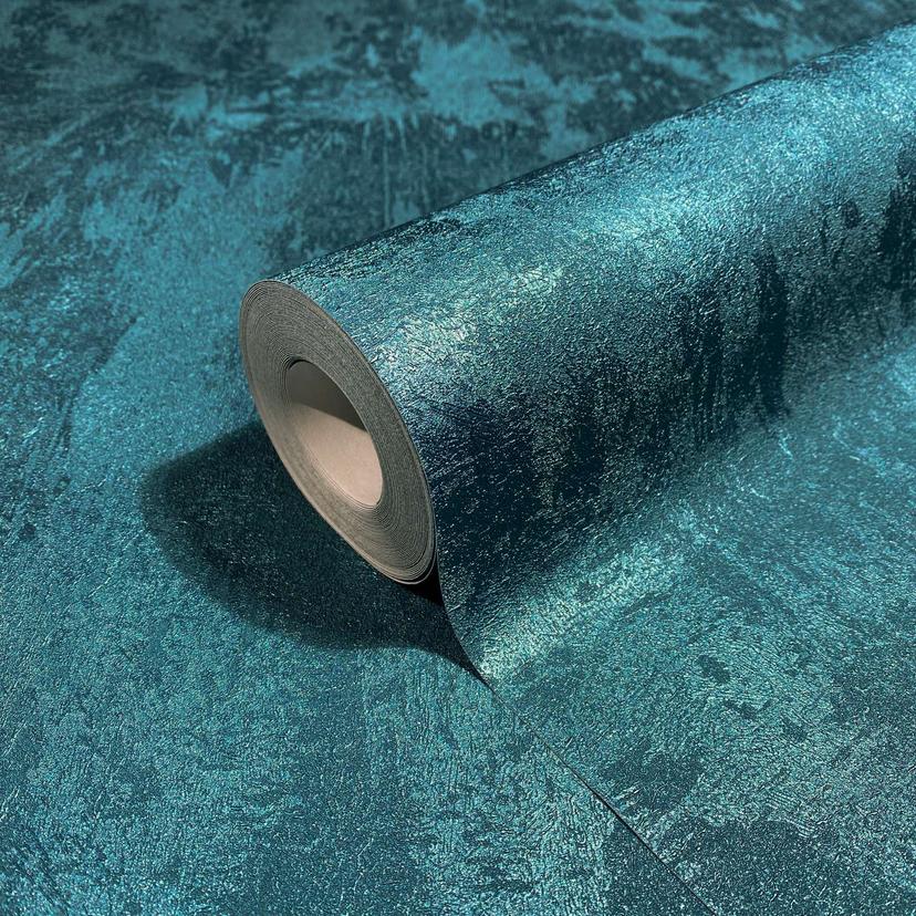 Papel pintado no tejido con un fuerte efecto brillante en una textura verde de aspecto de hormigón c