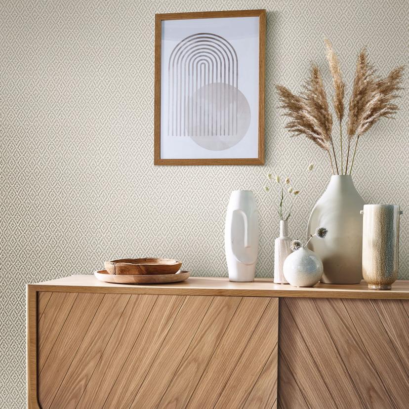 grafisk tapet, non-woven tapet Flora beige