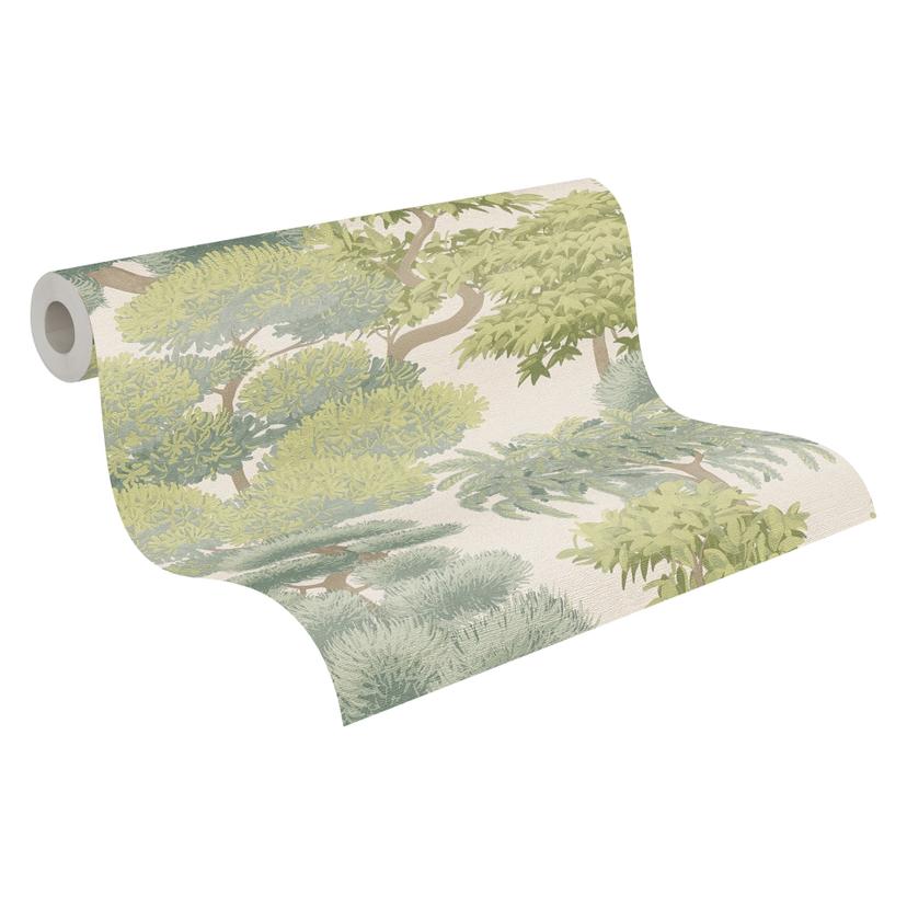 Papel pintado no tejido arboles naturaleza verde crema papel pintado bosque hojas paisaje
