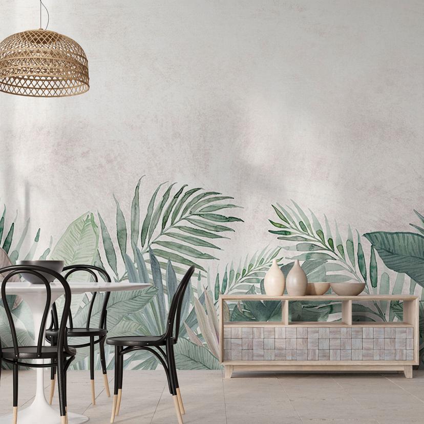 Jungle Leaves Green Watercolour | Jungle Fototapet - Bloomery Decor