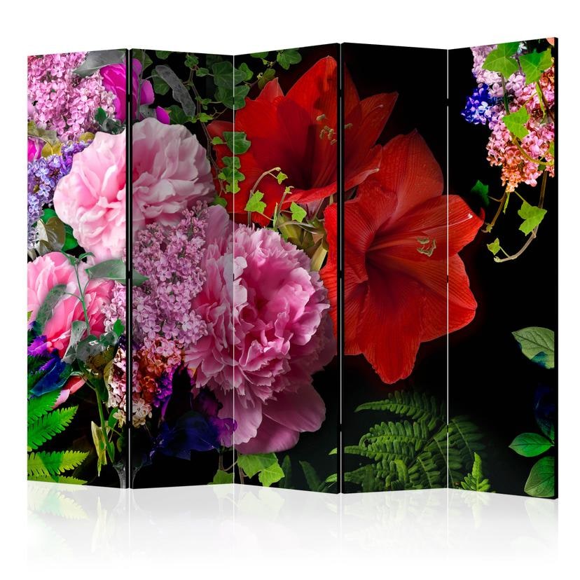 Screen room divider - June evening in a magical garden, 5-delt - 225x172 cm
