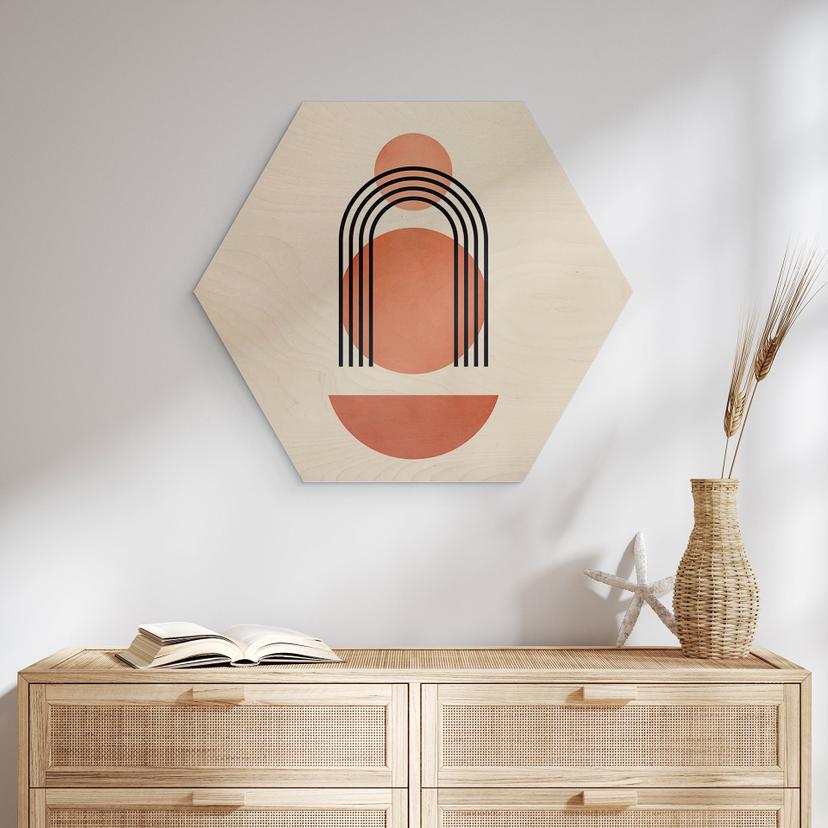 Esagono in legno Geometria astratta nei colori del pesca - Kubistika