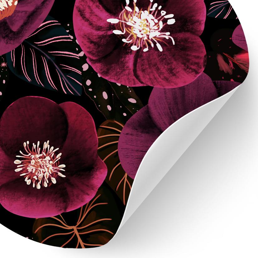 Wallsticker Blommig blomsterprakt i lila toner - Anisillustration - Rund