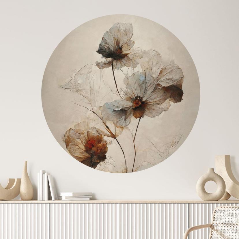 Wallsticker med tørrede blomster - Forgængelighedens elegance - Træbarn - Rund
