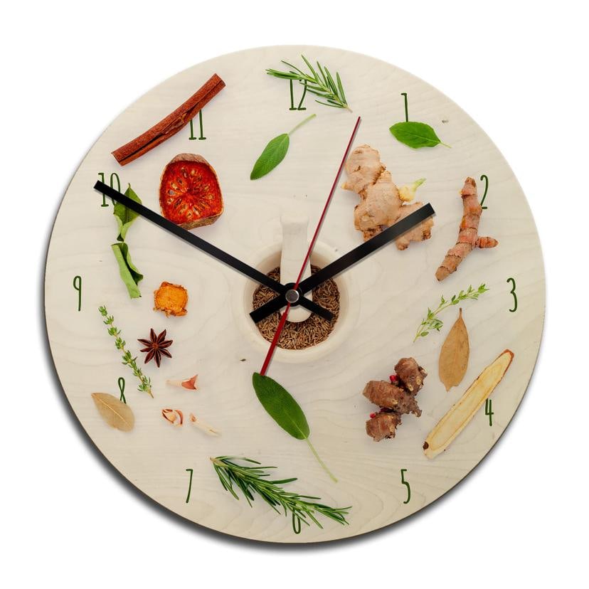 Horloge murale en bois - Herbes arômatiques