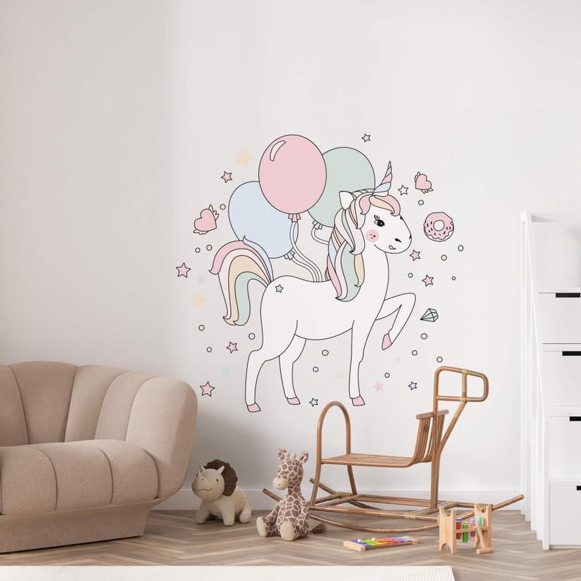 Sticker mural Kvilis - Illustration Licorne aux ballons