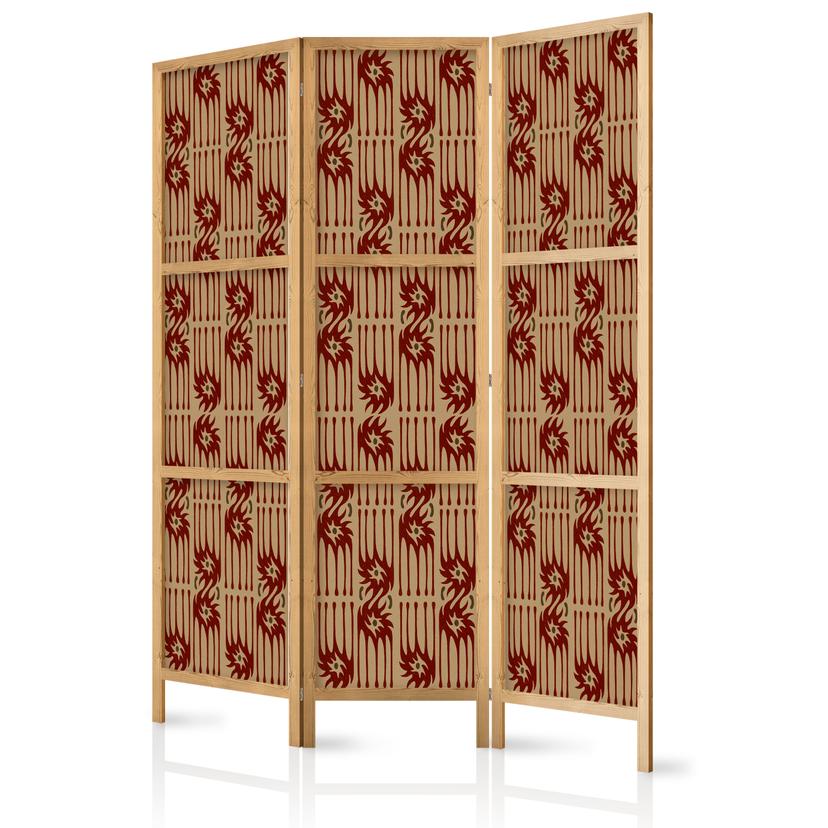 Japanischer Paravent, Raumteiler freistehend, Trennwand - Predatory Streaks: Red Tribal Inspired