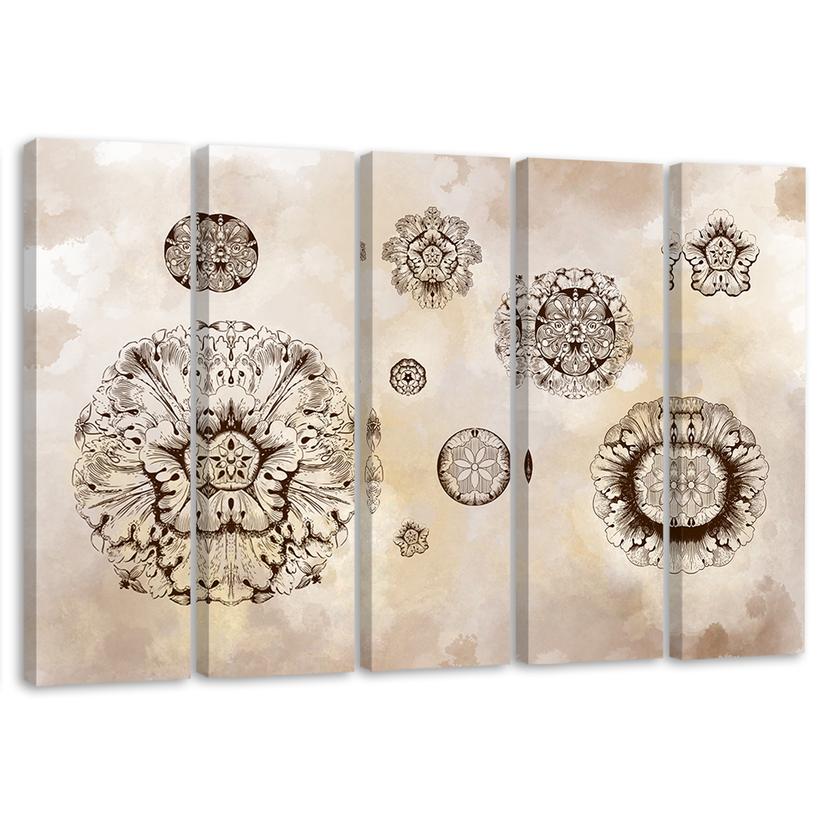 Impression sur toile en 5 parties, formes géométriques florales