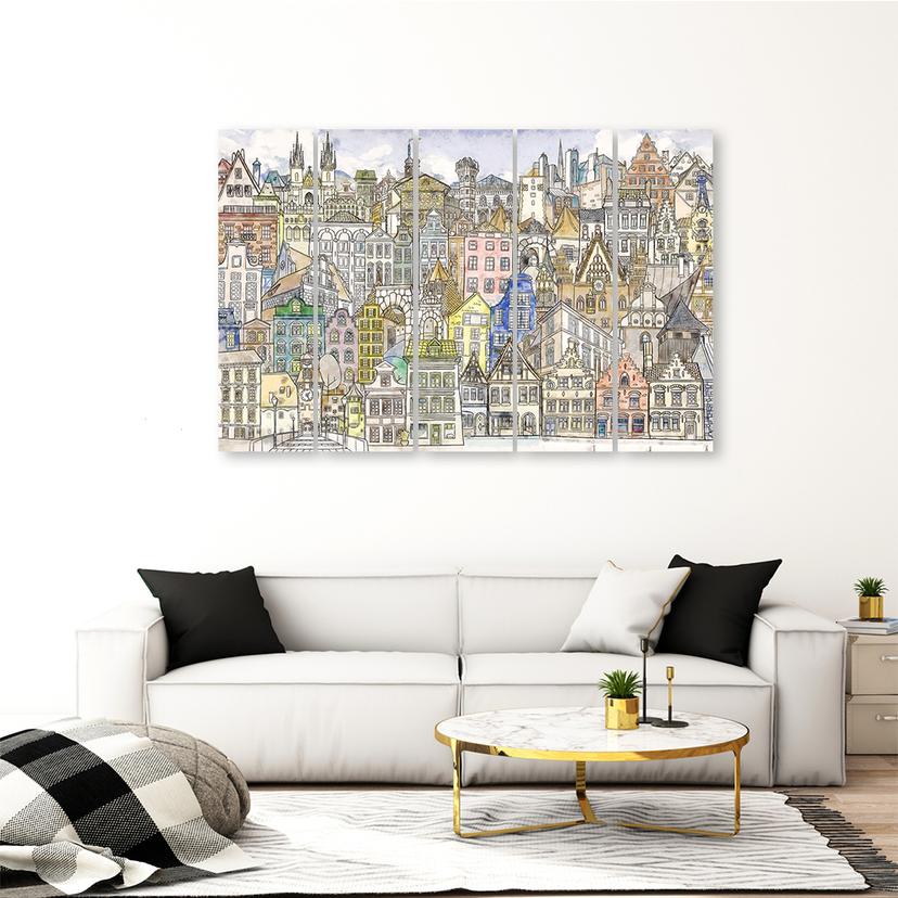 Stampa su tela 5 pezzi, Città felice