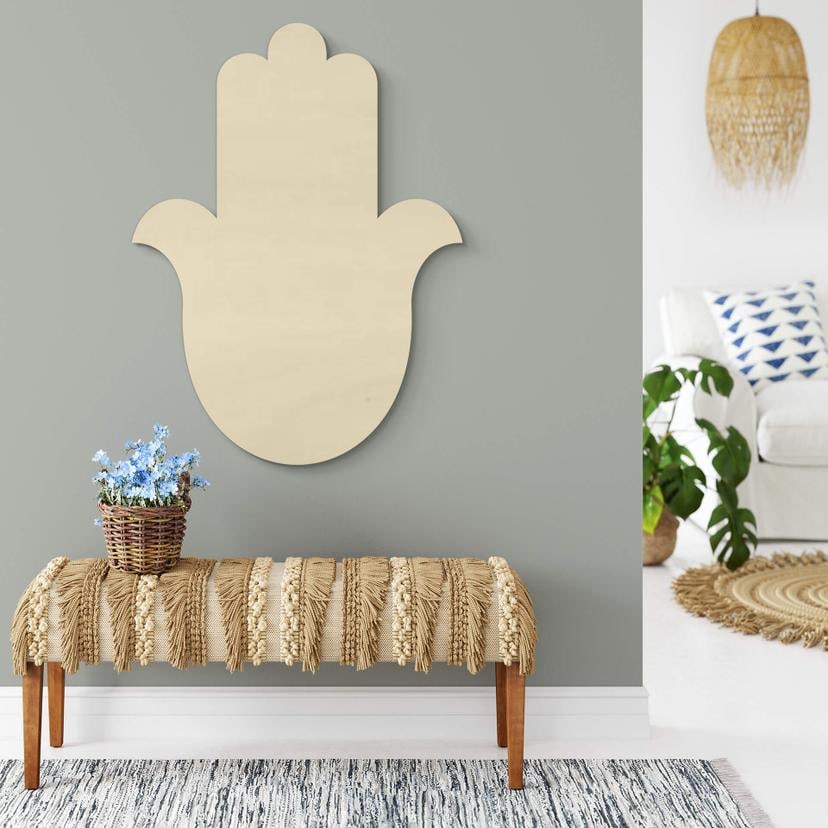 Decoración en madera de álamo - Silueta de la mano de Yoga Hamsa