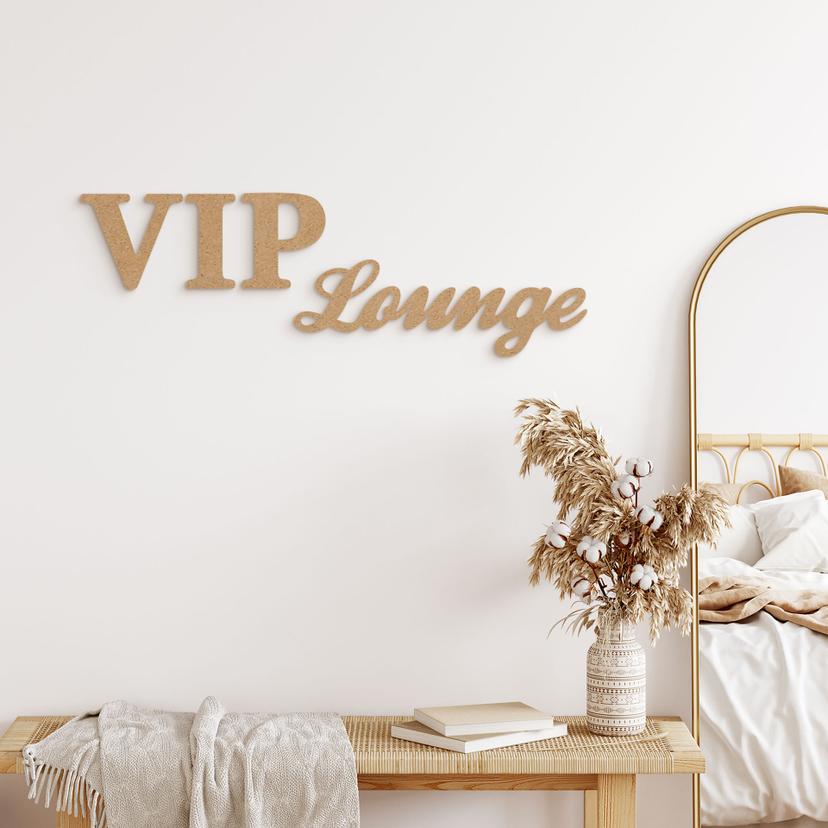 letras decorativas 3D VIP Lounge - MDF naturaleza