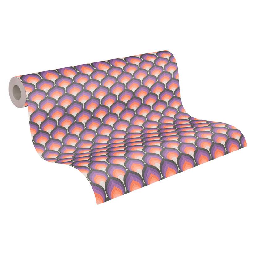 Papel pintado vintage naranja negro - papel pintado no tejido retro gráfico - papel pintado motivo g