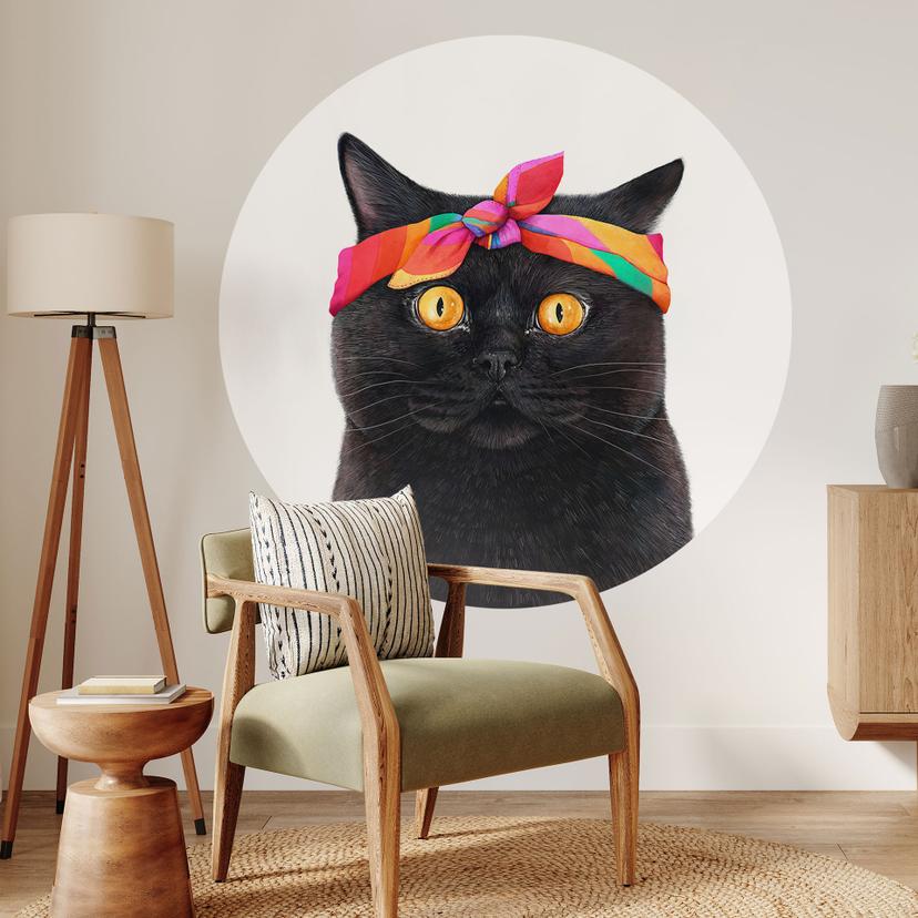 Wandtattoo Schwarze Katze mit Bandana - Korenkova - Rund