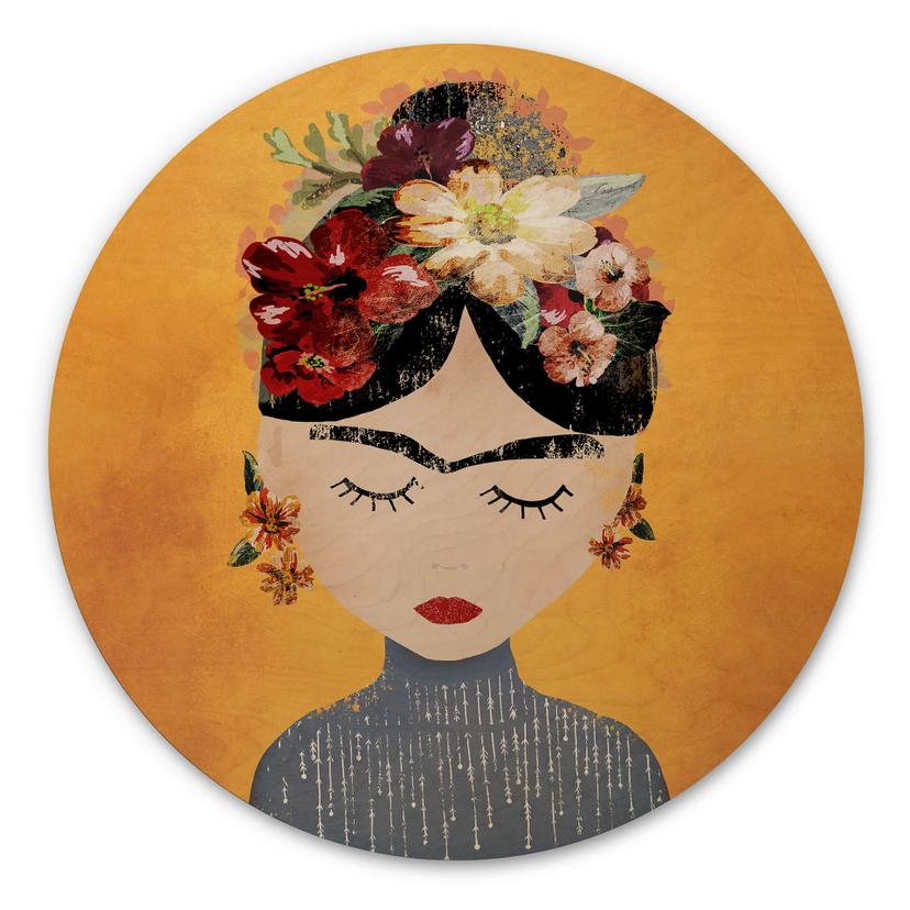 Cuadro de madera Treechild - Flowery Frida - Redondo