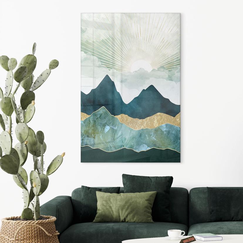 Stampa su vetro acrilico Paesaggio solare in blu e oro - SpaceFrog Designs