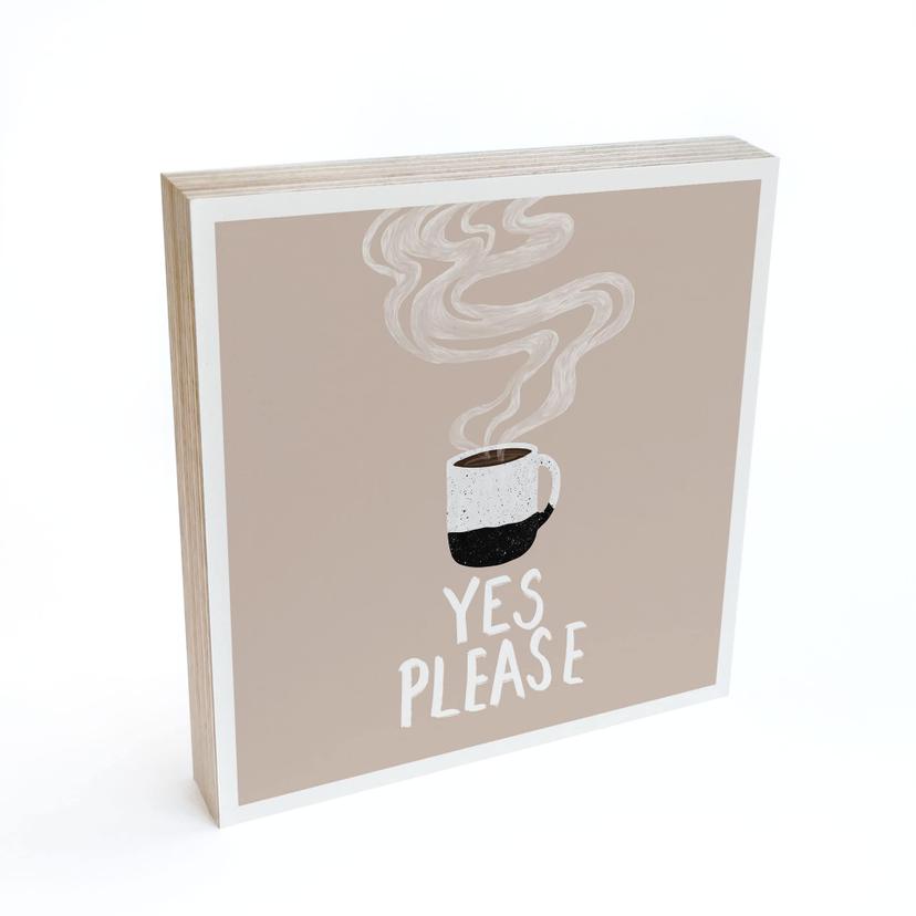Billede af træ til at sætte op - Varm kop kaffe om morgenen - EMELIEmaria - 15x15 cm