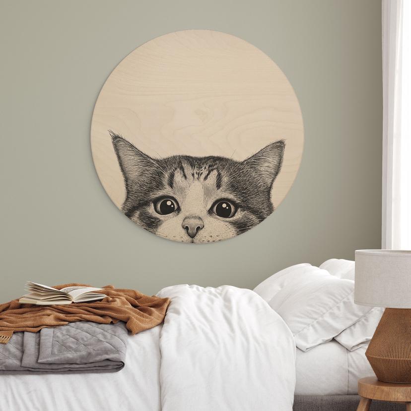 Houten foto Nieuwsgierige kat - Korenkova - Rond