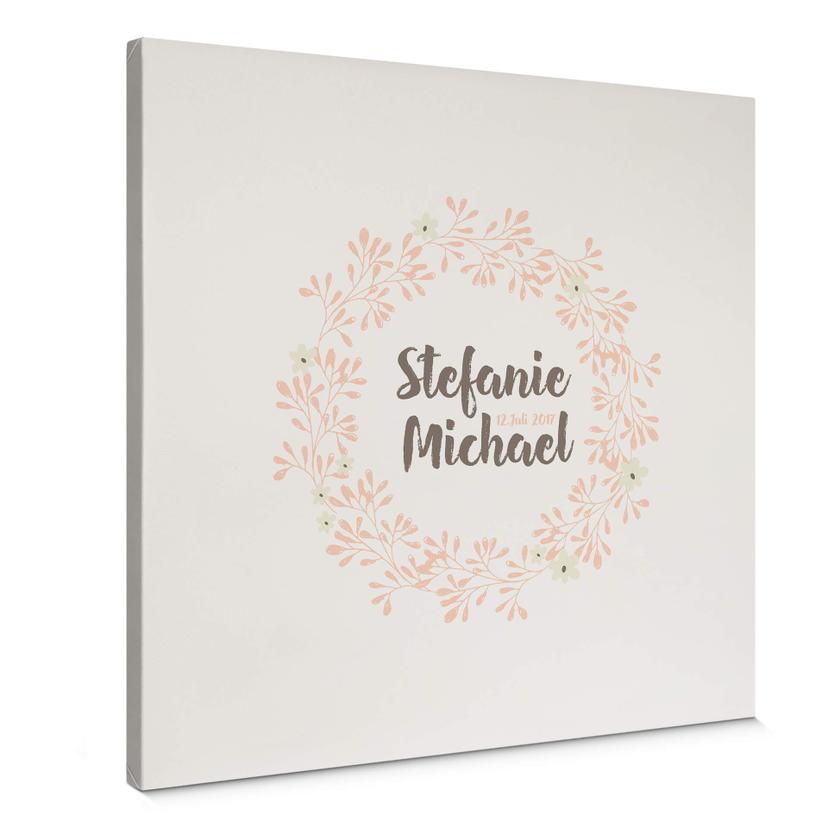 Tableau en toile Couronne de fleurs + Texte personnalisé