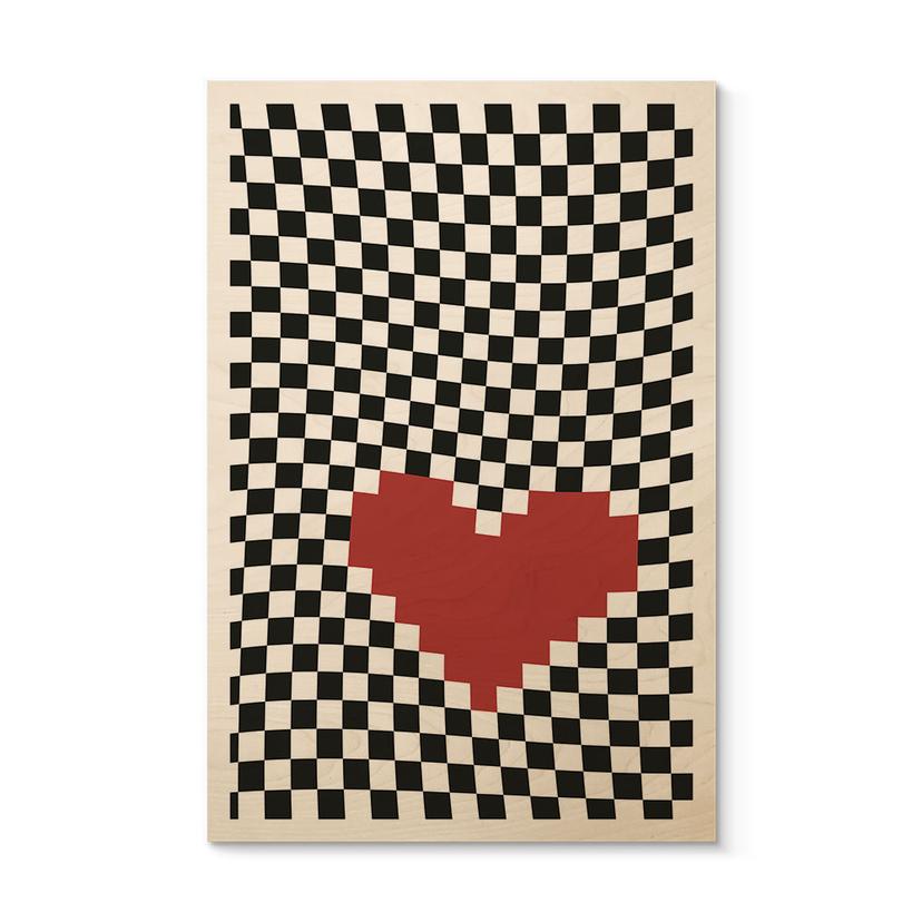 Cuadro de madera Ilusión óptica: Corazón al estilo pixel - Kerr-Dineen