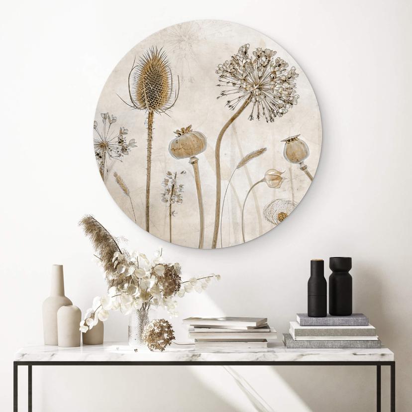 Tableau sur alu-Dibond rond Disher - fleurs séchées