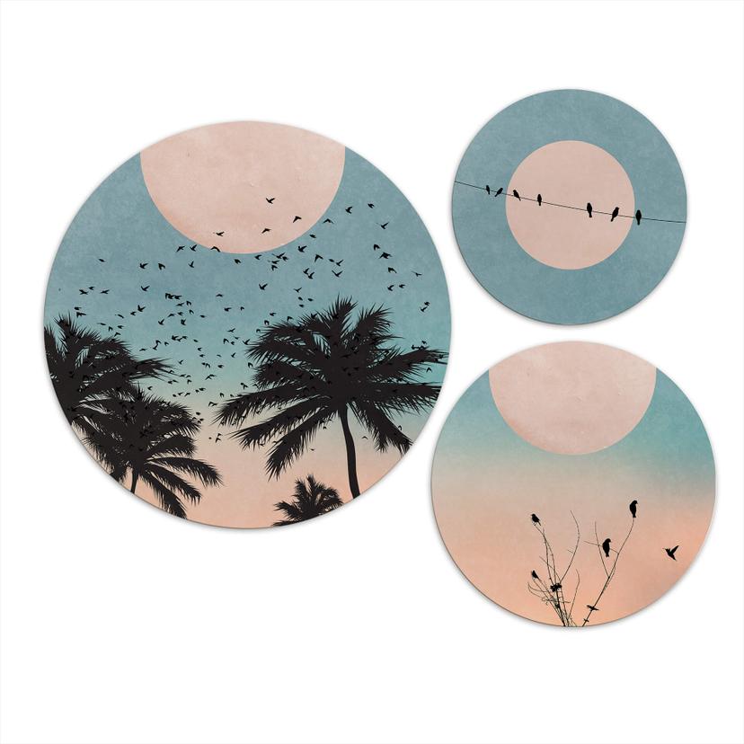 Set Alu-Dibond Kubistika - Tramonto - rotondo (3 parti)