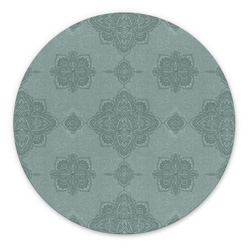 Billede Mønster Marrakech grøn - Bloomery Decor - rund – print på aluminium (Alu-Dibond)