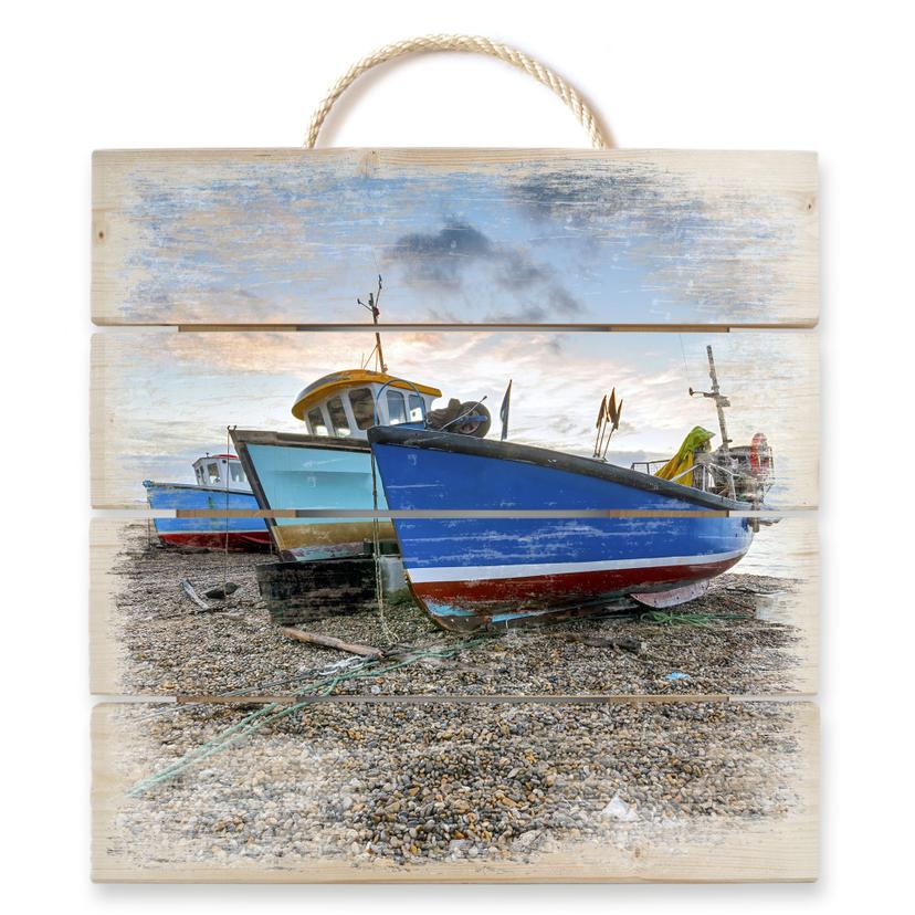 Trätavla fiskebåtar - 40x41,5 cm