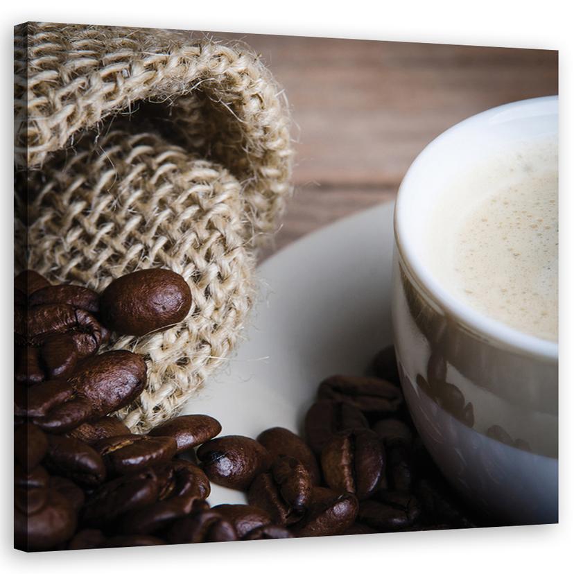Canvasbillede, kaffebønner og kop