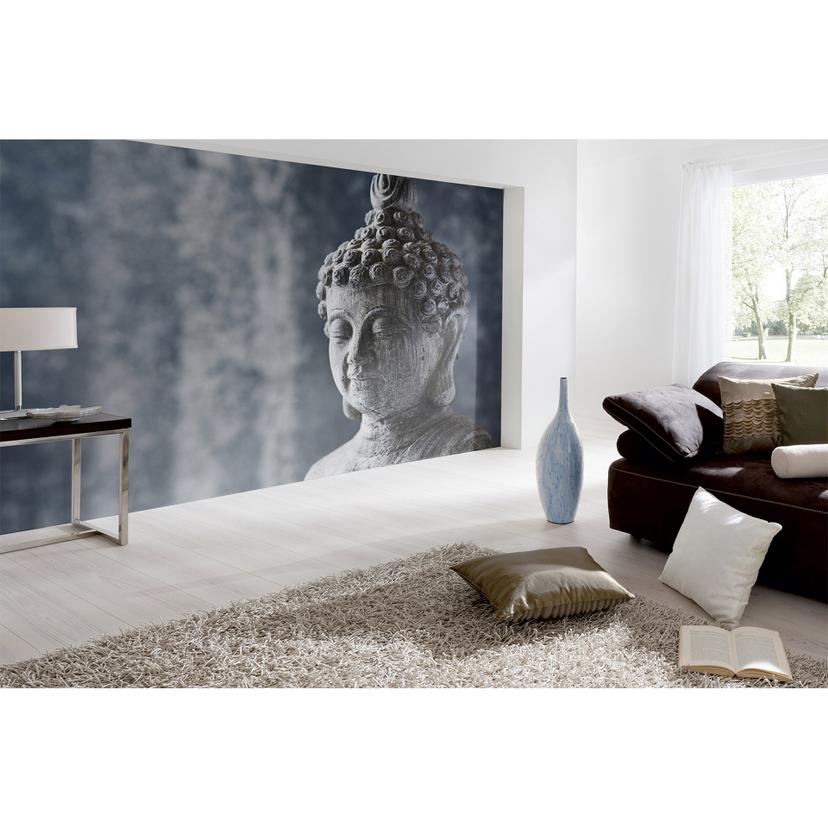 Blå og grå non-woven tapet Designwalls AsianCulture Buddha