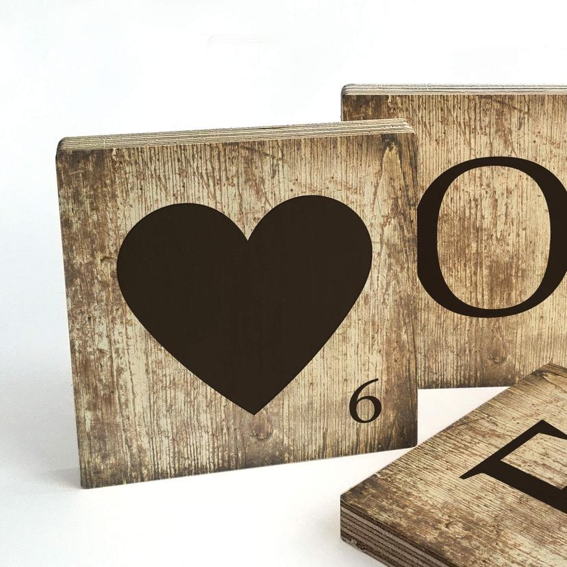 Træbogstaver - Scrabble - Hjerte - Vintage