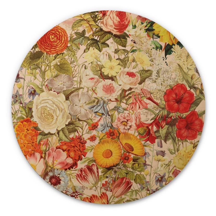 Billede af træ Farverig blomstercollage - Frida Floral Studio - Rund