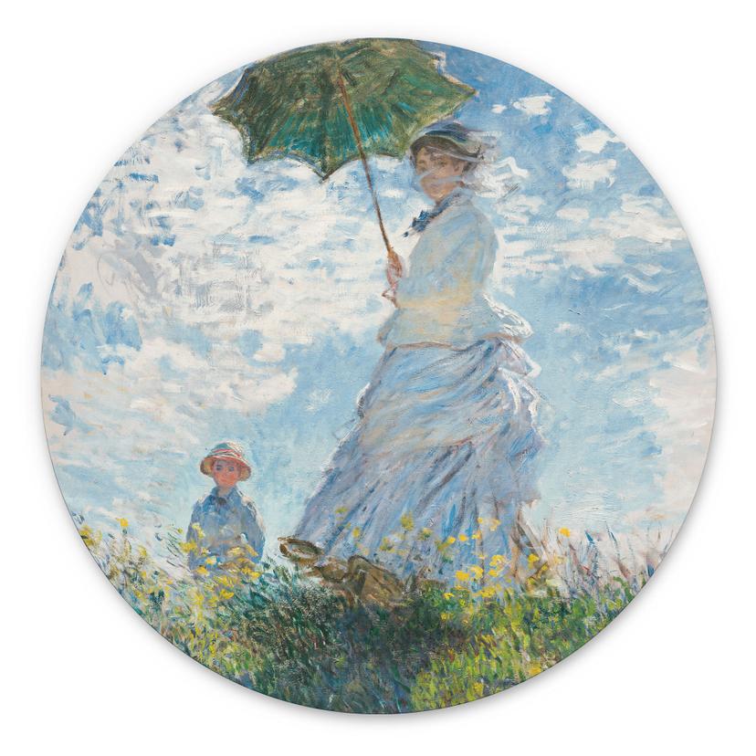 Billede Monet - Kvinde med parasol - Madame Monet og hendes søn - rund – print på aluminium