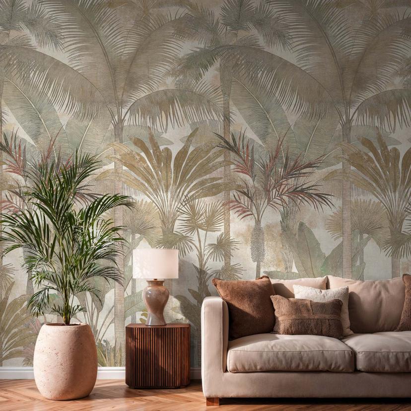 Fototapet palmer jungle udvidelig beige creme 159x280 cm Ikke-vævet tapet