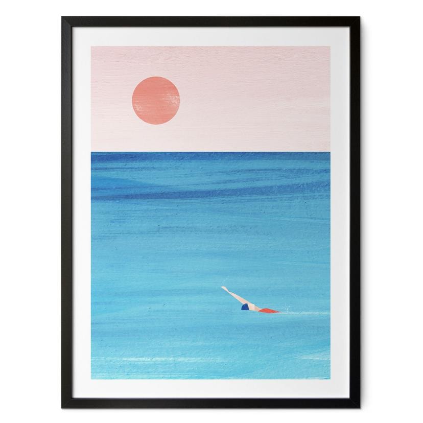 Póster Ríos - Natación al atardecer