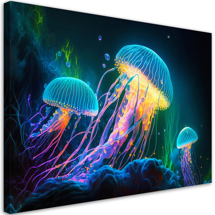Tableau sur toile méduse fluo sous l'eau