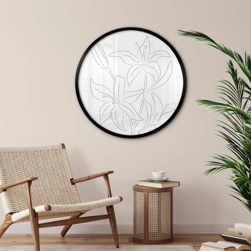 Poster 1X Studio - Line Art Floral - Minimalistiska blommor - Rund