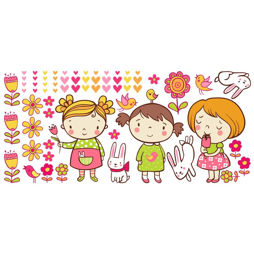 Adesivo murale - raccogliere fiori con le amiche