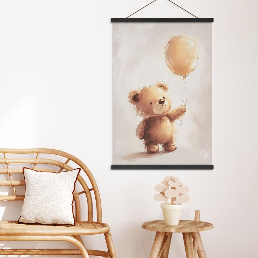 Textielposter Kleine teddybeer met ballon - Magnusson