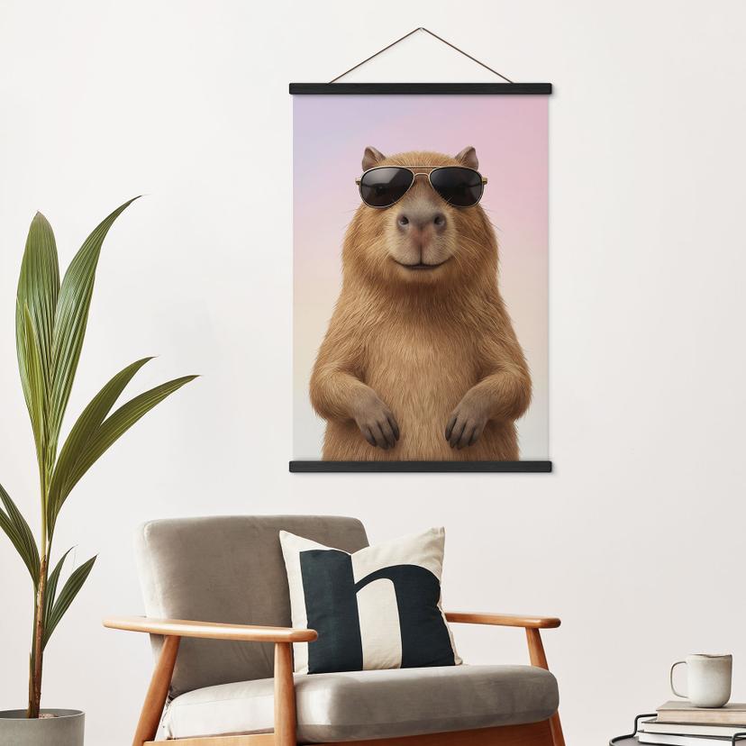 Textielposter Stoere capibara met zonnebril