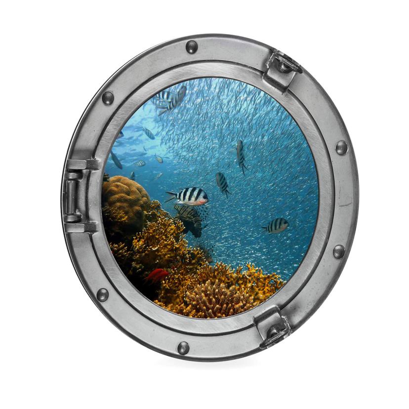 Alu-Dibond 3D Optik - Bunte Unterwasserwelt - gelbe Korallen - Rund