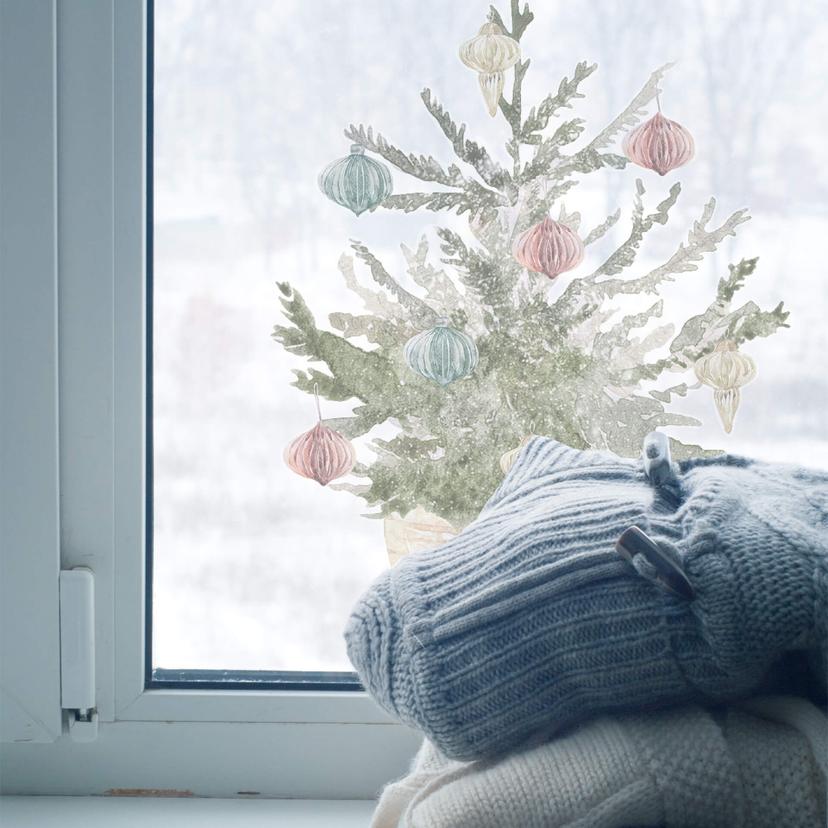 Cuadro de ventana árbol de Navidad decorado azul-rojo-dorado