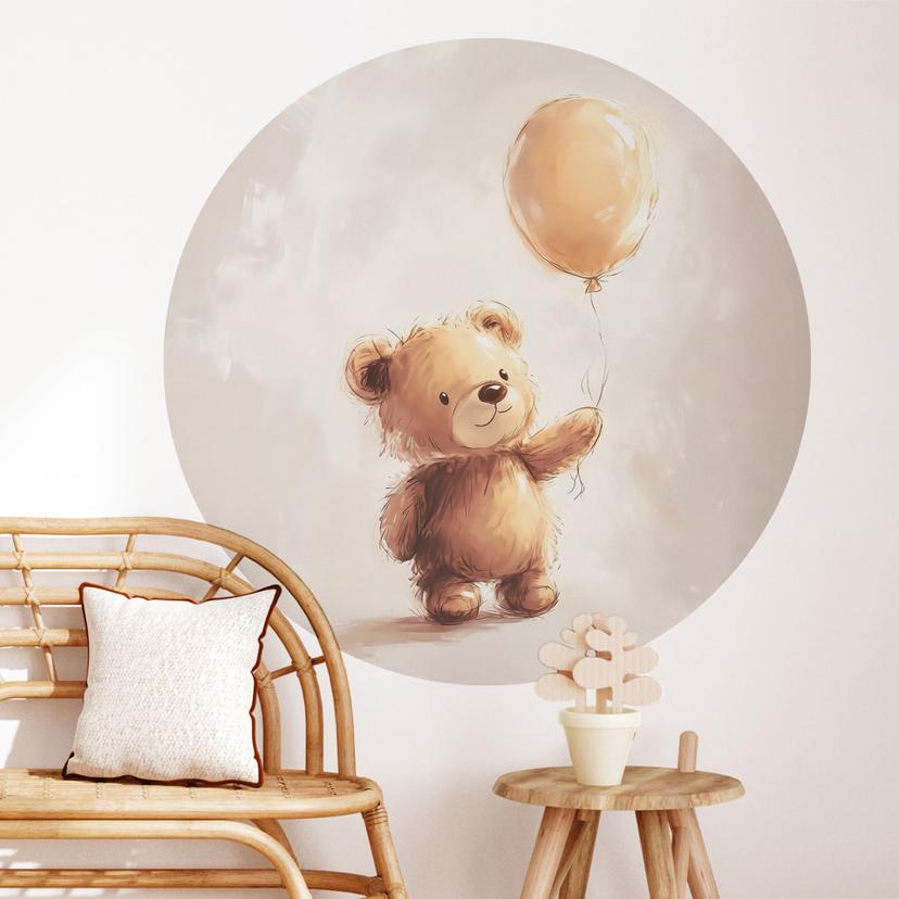 Wallsticker til babyværelse Lille bamse med ballon - Magnusson - Rund
