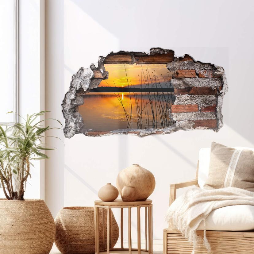 3D Wallsticker solnedgang ved søen