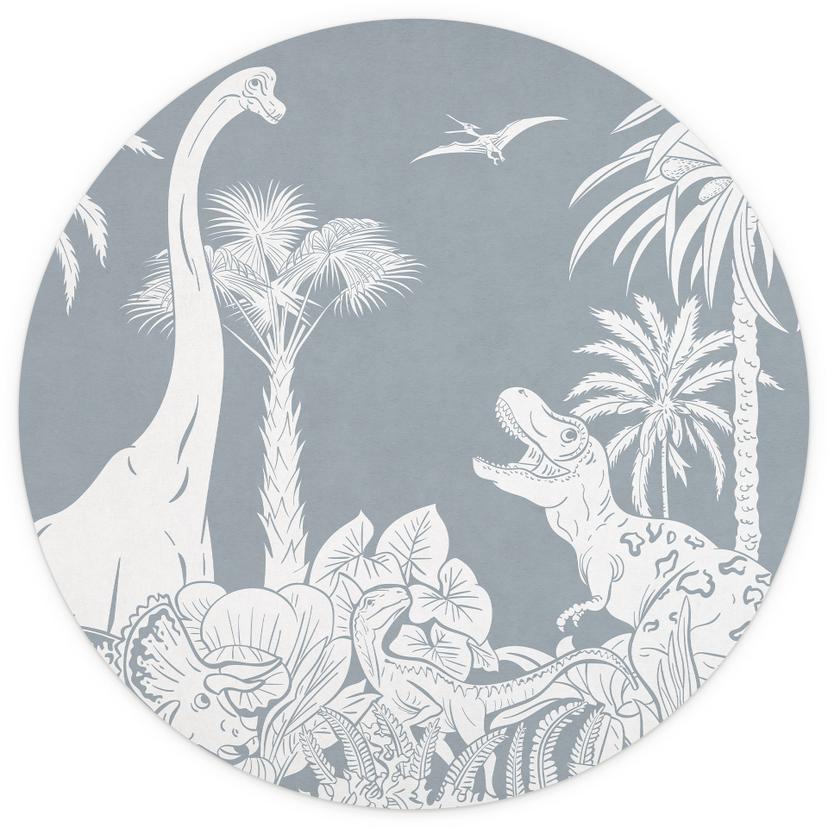 Fototapet I dinosauriernas land - Blå - Kikki Belle - Rund - non-woven tapet/självhäftande non-woven