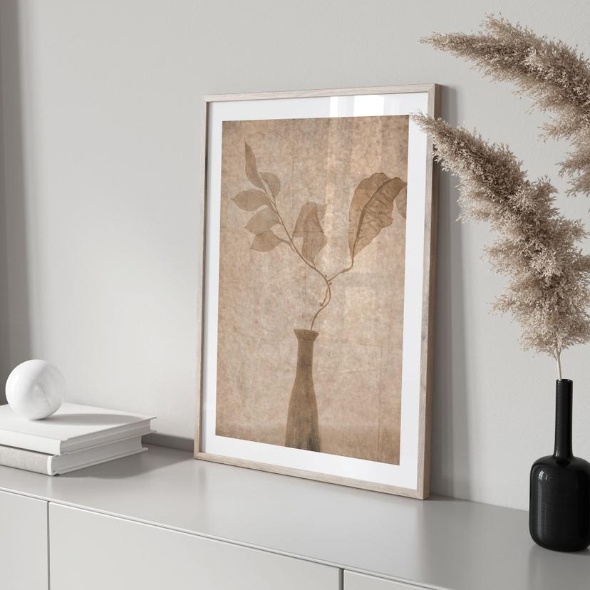 Poster natura morta con foglie d'autunno in beige | Arte minimalista - Tokarev
