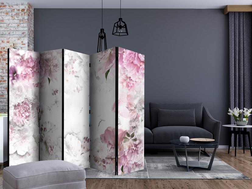 Schermo divisorio - Danza delle peonie , 5 pezzi - 225x172 cm