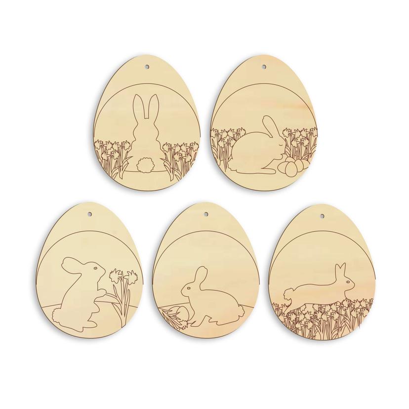 Baumschmuck Ostereier mit Hasen (5-teilig) mit Auf