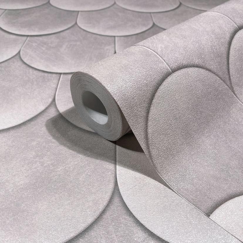 Non-woven tapet i grått 3D-look skalor vintage used look geometrisk