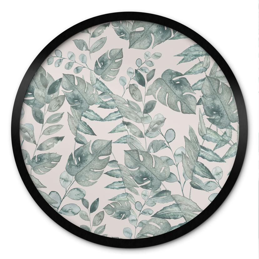 Poster Feuilles de jungle Aquarelle Crème - Bloomery Decor - Rond