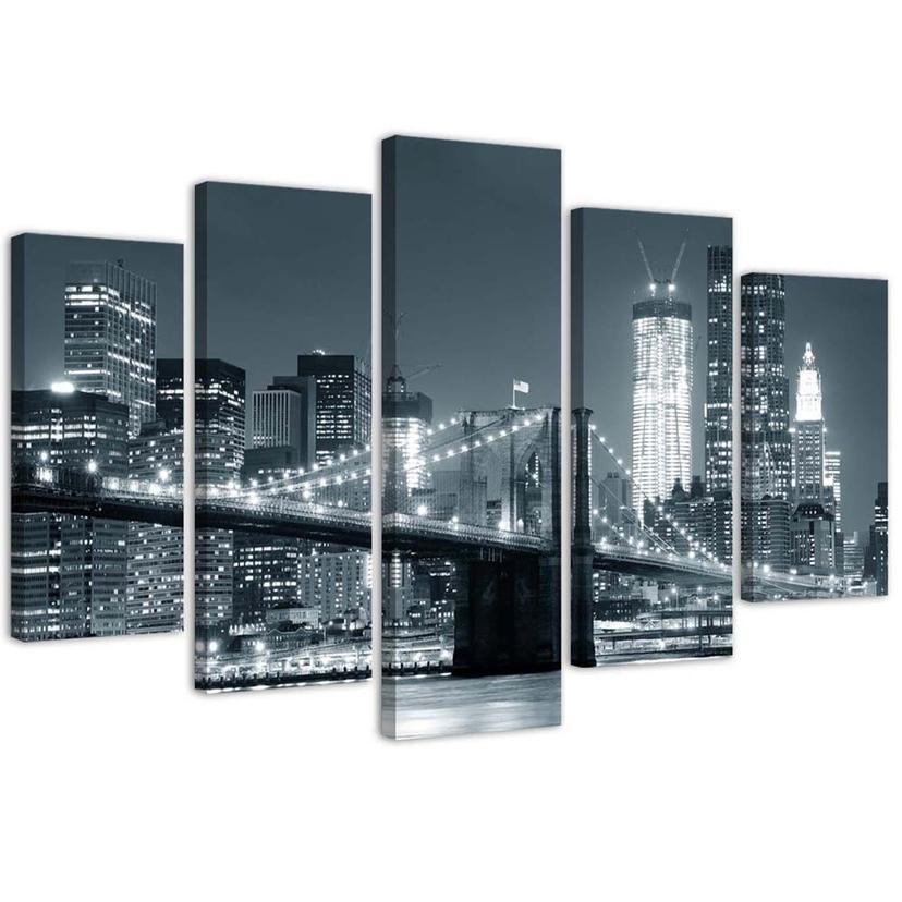 5 stykke lærredstryk New York Bridge sort og hvid